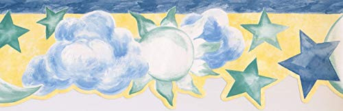 6.2 in x 15 ft Prepasted Wallpaper Borders - Sun  Star and Moon Wall Paper Border NK74842DA