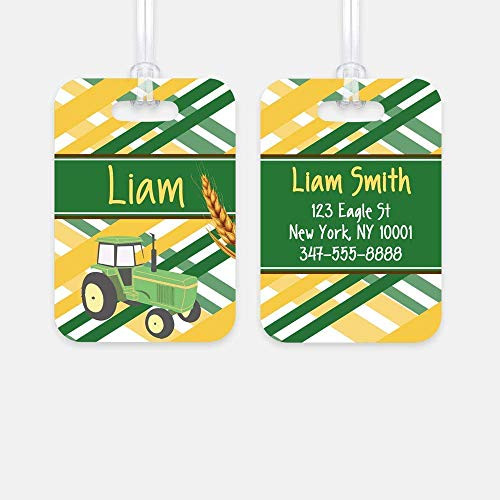 Personalized Tractor Luggage Tag  Kids Backpack Tag  Kids Luggage Tag  Back to School Bag Tag  Backpack Tag  Allergy Tag  Green Tractor Travel Tag