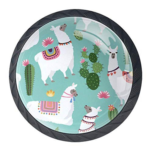 Idealiy Llama and Cactus Cabinet Dresser Drawer Knobs Glass Pull Handle for Cabinet Door Wardrobe Cupboard