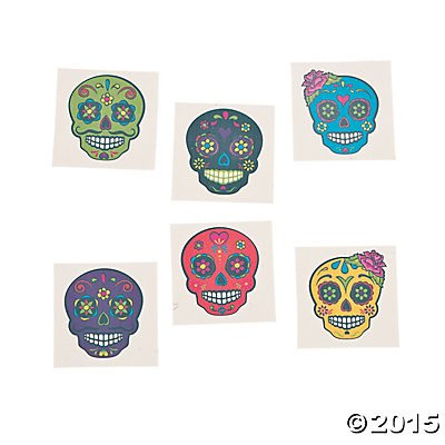 Day of the Dead Sugar Skull Tattoos, 72 Count