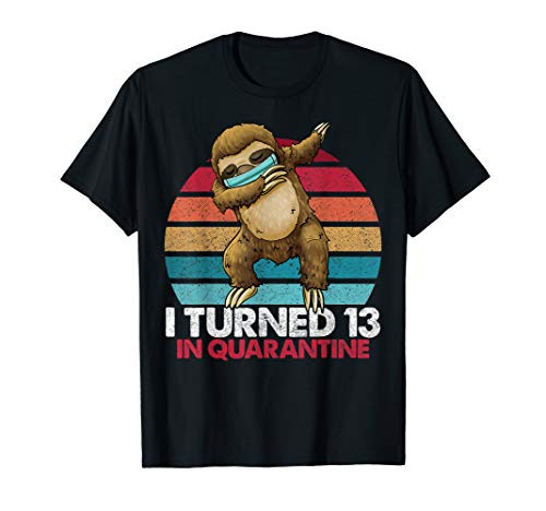I Turned 13 In Quarantine Dabbing Unicorn 13th Birthday Kids T-Shirt