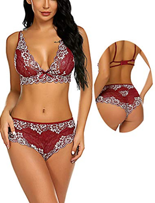 Avidlove Women Garter Lingerie Set Lace Teddy Bodysuit Babydoll Bra and Panty Set Dark Red XX-Large Avidlove Women Garter Lingerie Set Lace Teddy Bodysuit Babydoll Bra and Panty Set Dark Red XX-Large