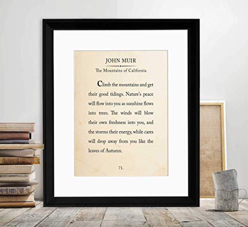 John Muir Mountain Book Page Style Literary Quote Print. Fine Art Paper  Laminated  or Framed. Multiple Sizes Available