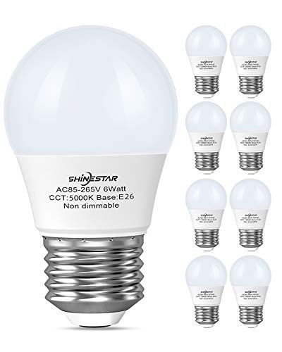 SHINESTAR 8-Pack A15 LED Ceiling Fan Light Bulbs 60 watt Equivalent  Daylight White 5000K  E26 Medium Base Small LED Appliance Bulb for Bathroom Vanity Fixtures  Non-dimmable