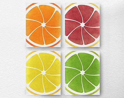 Citrus Fruit Kitchen Wall Prints  Orange Grapefruit Lemon Lime Food Decor  8x10 Set of 4 Prints