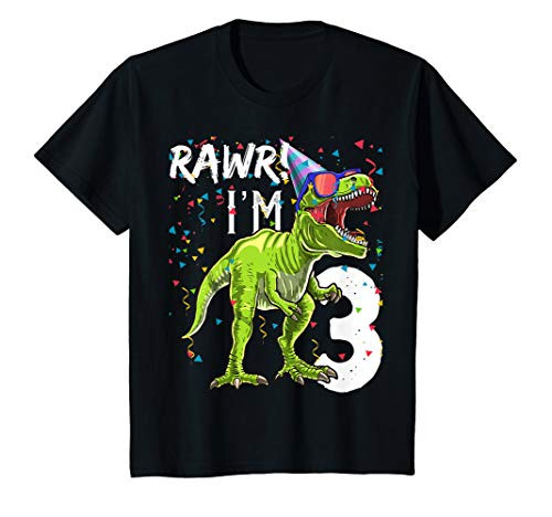 Kids Rawr I m 3 3rd Birthday T Rex Dinosaur Party Gift for Boys T-Shirt