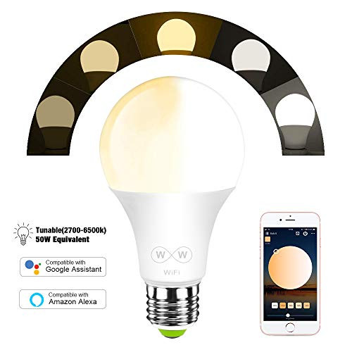MagicLight WiFi Smart Light Bulb, Tunable, Soft White To Daylight (2700K-6500K), 50w Equivalent Dimmable Sunrise A19 Smart Light Bulb, No Hub Required, Compatible with Alexa & Google Home Assistant