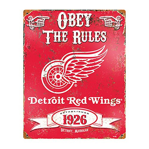 Party Animal NHL Embossed Metal Vintage Detroit Red Wings Sign Party Animal NHL Embossed Metal Vintage Detroit Red Wings Sign