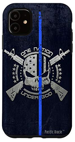iPhone 11 Epic Police Thin Blue Line Support Gift USA Flag Skull Case