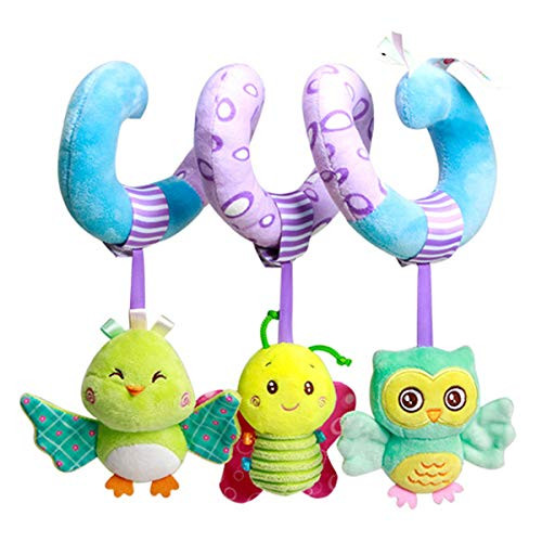 Hinzonek Baby Activity Spiral Plush Stroller Bar Toy  Hanging Rattle Toys Baby Pram Crib Cute Animal Travel Activity Toy for boy or Girl