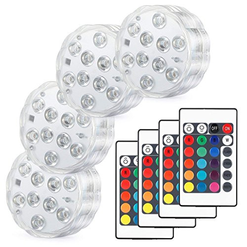 Idearsen Submersible Led Lights  Waterproof LED Pond Light  Pool Light  Fountain Light  Vase Light  RGB Color Changing and Batteries Operated Floral Lamp W Remote Control 4 Pack