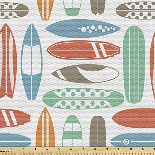 Ambesonne Surfboard Fabric by The Yard  Colorful Surfing Sea Pattern with Summer Travel Illustration in Retro Colors  Decorative Fabric for Upholstery and Home Accents  1 Yard  Coral Orange