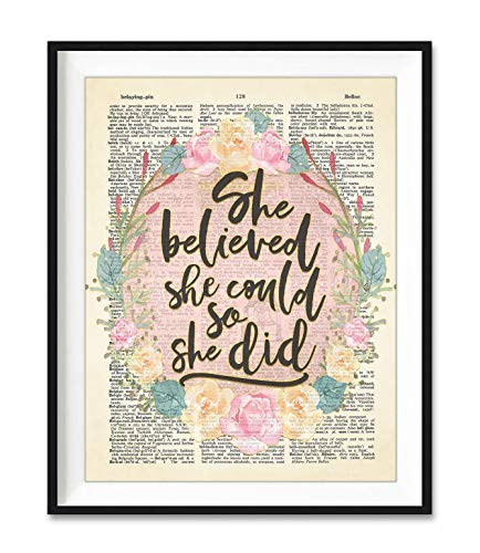 She Believed She Could So She Did Art Print  Unframed  Inspirational and Motivational Highlighted Dictionary Page Wall Art Decor Poster Sign  All Sizes