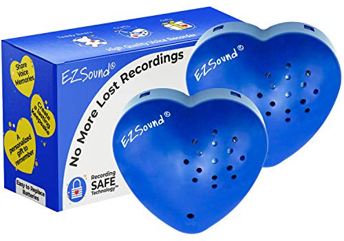 EZSound Teddy Bear Voice Recorder   2 Pack - 30 Seconds Toy Voice Box for Stuffed Animal   Create Your own Recordable Gifts or Heartbeat Bear   Recording Safe Technology Heart Message Box  Blue