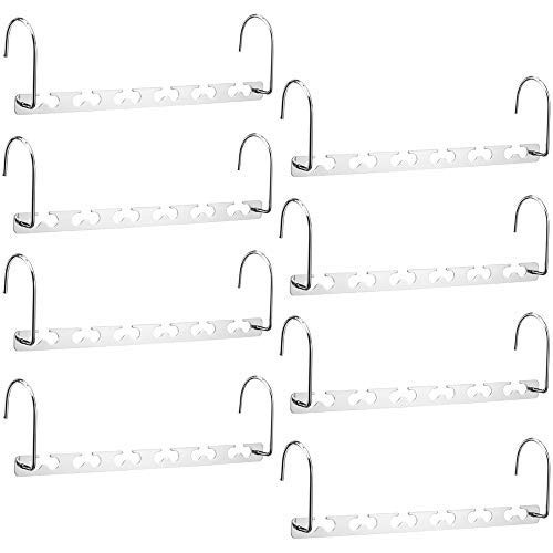 Meetu Space Saving Hangers Multifunctional Clothes Hangers Stainless Steel 6X2 Slots Magic Hanger Cascading Hanger Updated Hook Design Closet Organizer Hanger Pack of 10