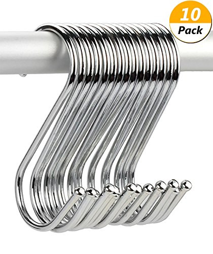 GikBay S Hooks-Heavy-duty Stainless Steel Hook , Gardening Tools for Plants, Silver Hanging Hooks Installation Hardware Designed for Any Kitchen (S, 10 Pcs)