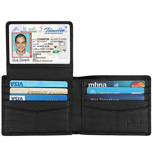 Wallet for Men-Genuine Leather RFID Blocking Bifold Stylish Wallet With 2 ID Window  Black-Pattern