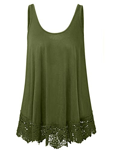 Plus Size Swing Lace Flowy Tank Top for Women  3X  Army Green