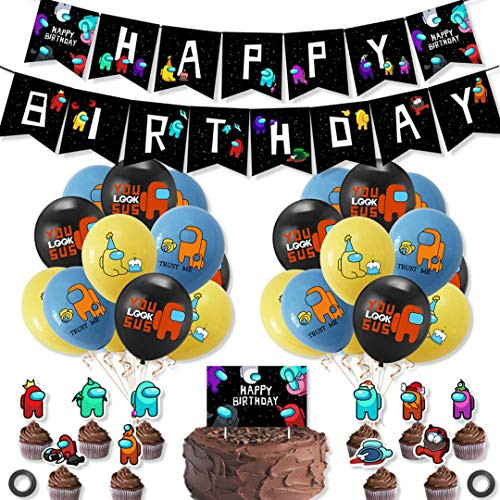 Among US Impostor Birthday Party Decorations Happy Birthday Banner Balloon Cake Topper for Among Us Theme Party Supplies Among US Impostor Birthday Party Decorations Happy Birthday Banner Balloon Cake Topper for Among Us Theme Party Supplies