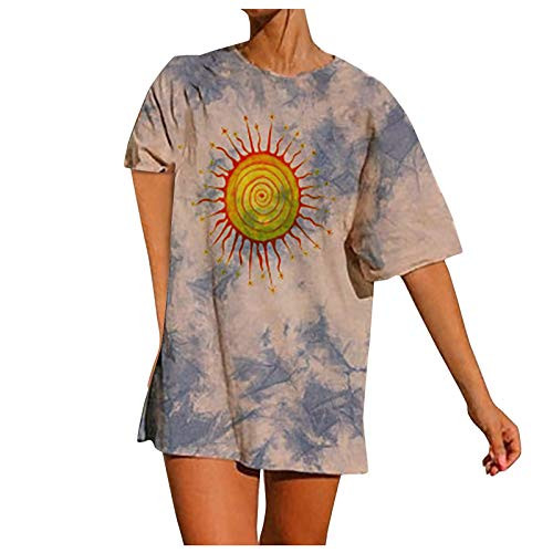 Moon and Sun Tshirt for Women Oversized Vintage Nature Graphic Shirt Summer Casual Loose Short Sleeve Holiday Tee Tops Blouse