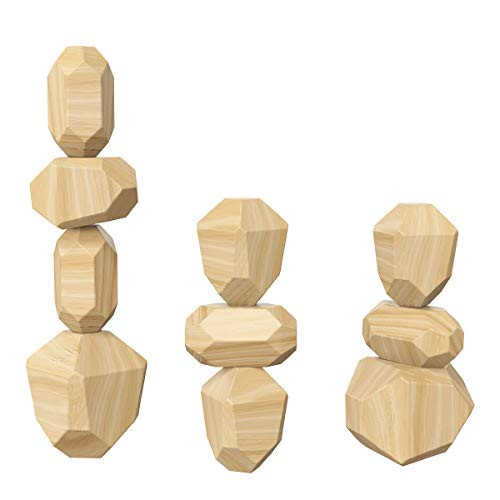 Rehomy Wooden Balancing Blocks Set  Natural Colored Stones Stacking Game Rock Blocks Educational Puzzle Toy