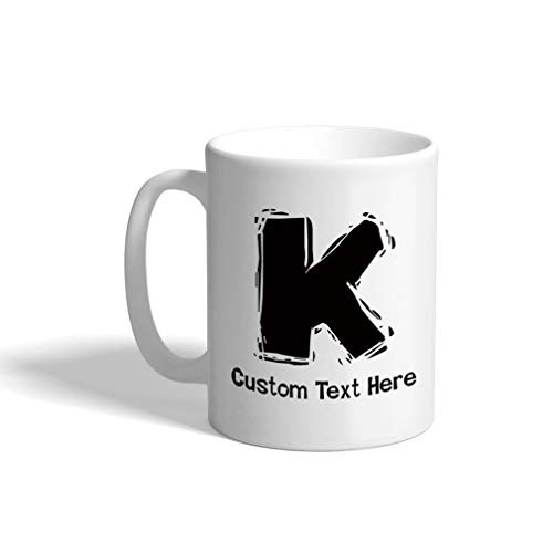 Custom Ceramic Coffee Mug 11 Ounces inchK inch Chalkboard Initial Monogram Letter K White Tea Cup Personalized Text Here