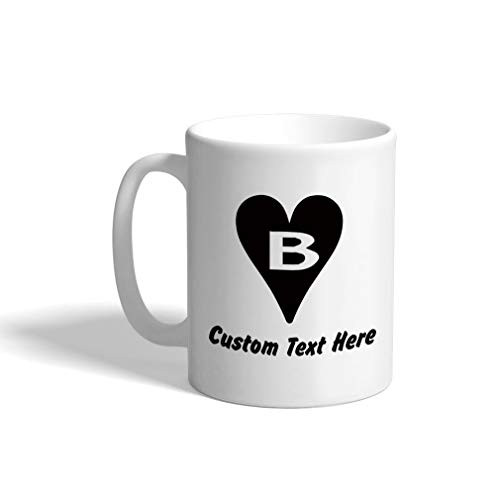 Custom Ceramic Coffee Mug 11 Ounces inchB inch Heart Initial Monogram Letter B White Tea Cup Love Personalized Text Here