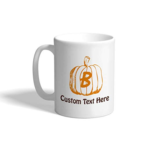 Custom Ceramic Coffee Mug 11 Ounces inchB inch Halloween Pumpkin Monogram Letter B White Tea Cup Personalized Text Here