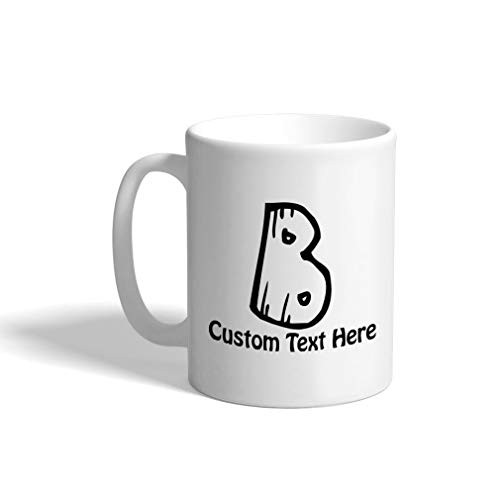 Custom Ceramic Coffee Mug 11 Ounces inchB inch Timber Tile Initialmonogram Letter B White Tea Cup Monogram Personalized Text Here