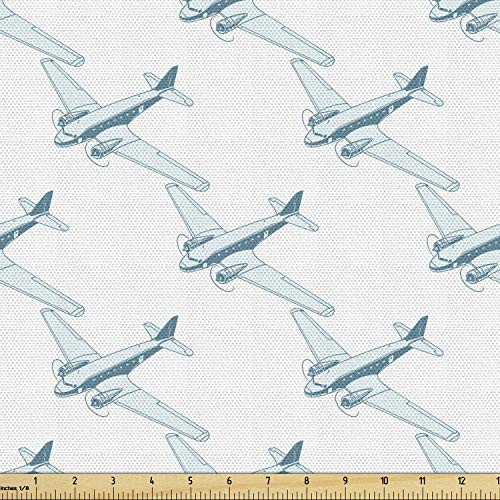 Ambesonne Vintage Airplane Fabric by The Yard  Retro Travel Themed Illustration Jet Powered Airliner Concept Pattern  Decorative Fabric for Upholstery and Home Accents  1 Yard  Pale Blue White