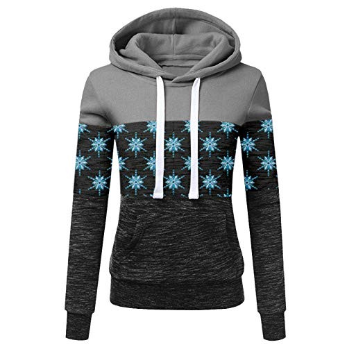 POTO Women s Lightweight Hoodie Sweatshirts Color Block Long Sleeve Pullover Sweaters Printed Casual Tops with Pockets Gray