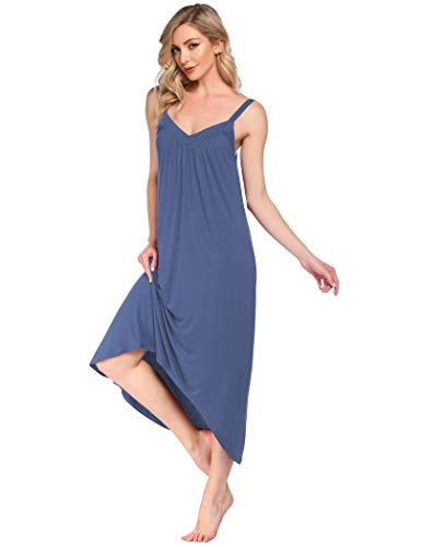 luxilooks Womens Sleeveless Long Nightgown Soft Sleepwear Lounging V Neck Nightdress Blue XXL