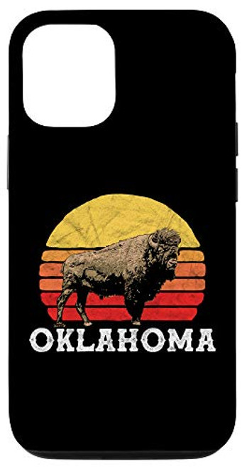 iPhone 12 12 Pro Retro Oklahoma and Bison Vintage American Buffalo 80s Sunset Case iPhone 12 12 Pro Retro Oklahoma and Bison Vintage American Buffalo 80s Sunset Case