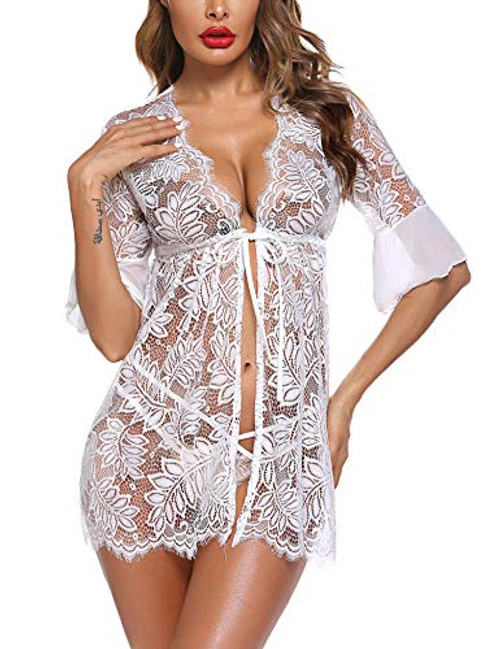 Avidlove Lace Lingerie for Women Chemise Babydoll Sleepwear Mesh Robe Nightgown White Avidlove Lace Lingerie for Women Chemise Babydoll Sleepwear Mesh Robe Nightgown White