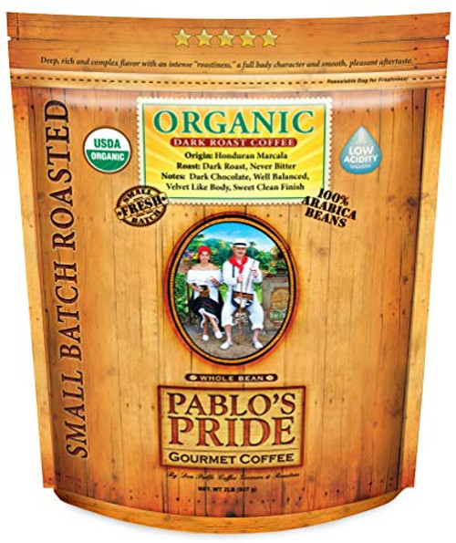 2LB Pablo s Pride Organic Dark Roast - Whole Bean Coffee - Low Acidity - Organic Arabica Coffee - 2 Pound Bag