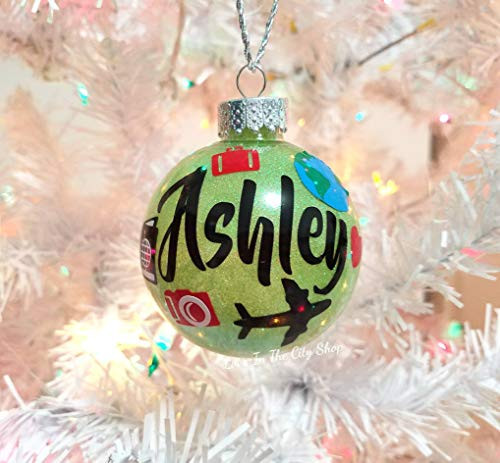 Travel Ornament a perfect Traveler christmas gift. A flight attendant ornament. A fully custom glitter ornament Travel Ornament a perfect Traveler christmas gift. A flight attendant ornament. A fully custom glitter ornament