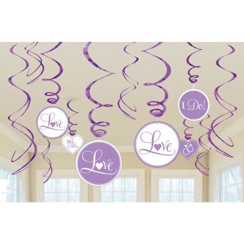 Amscan 670321 Inspirational Wedding Party Swirl Decorations Value Kit, Lilac, Foil (12 Pack), Purple,; Assorted Sizes