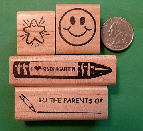 Kindergarten Teachers  Rubber Stamp Set of 4 for General Classroom use - Rubber Stamp Wood Carving Blocks