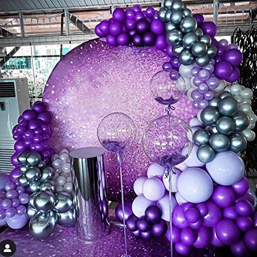 Purple and Silver Party Decoration-Balloon Arch Garland Kit-Macaron Purple Balloon Metallic Silver Balloon 135Pcs for Birthday Gender Reveal Baby Shower Wedding Engagement Christmas and New Year Party Decoration.