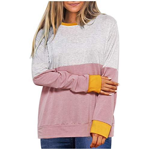 EINCcm Women s Color Block Long Sleeves Tunic Tops Crew Neck Casual Loose Blouses Cute Pullover Sweatshirts Pink  S