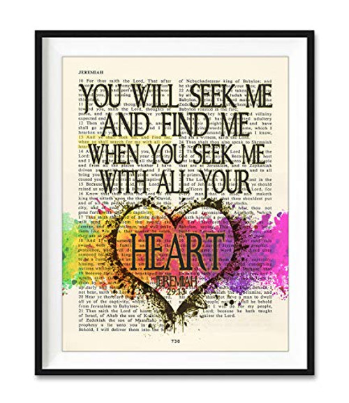 Vintage Bible Page Verse Scripture - You Will Seek Me and Find Me - Jeremiah 29 13 Christian Art Print Unframed Christian Wall and Home Decor Poster All Sizes Vintage Bible Page Verse Scripture - You Will Seek Me and Find Me - Jeremiah 29 13 Christian Art Print Unframed Christian Wall and Home Decor Poster All Sizes