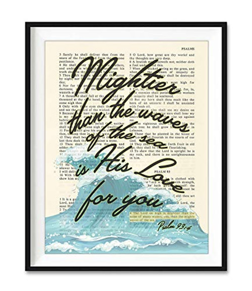 Vintage Bible Page Verse Scripture Mightier Than the Waves of the Sea Is His Love for You - Psalm 93 4 -Christian Art Print Unframed Christian Wall and Home Decor Poster All Sizes Vintage Bible Page Verse Scripture Mightier Than the Waves of the Sea Is His Love for You - Psalm 93 4 -Christian Art Print Unframed Christian Wall and Home Decor Poster All Sizes