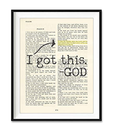 Vintage Bible Page Verse Scripture - I Got This - God - Psalm 55 22 Christian Art Print  Unframed  Cast Your Cares on the Lord and He Will Sustain You  Christian Wall and Home Decor  All Sizes
