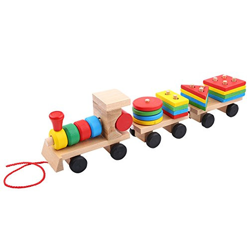 OhhGo Baby Kids Early Developmental Toys Train Truck Shape Wooden Blocks Assemble Educational Toy