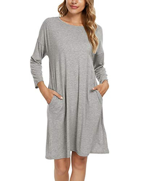 N-A Womens Nightgown Sleep Shirt Dress Short Sleeve Soft Nightshirt Sleepwear with Pocket Gray XXL
