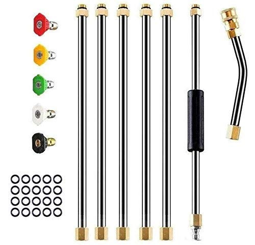 Pressure Washer Extension Wand  MQ 6Pcs Power Washer Wand 1Pcs 30 Curved Rod 5Pcs Nozzle Spray Tip 1 4 inch NPT Quick Connect 4000PSI 8.1ft Stainless Steel Replacement Extension Lance