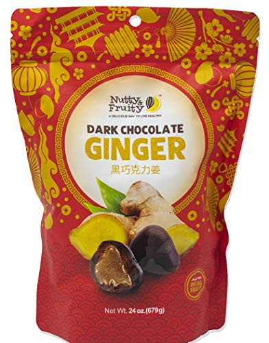 Nutty  and  Fruity Dark Chocolate Covered Ginger- Gluten Free  No Artificial Flavors or Colors