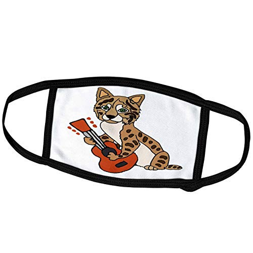 3dRose All Smiles Art Music - Cute Funny Bobcat Playing Guitar Cartoon - Face Covers  fc_263709_3