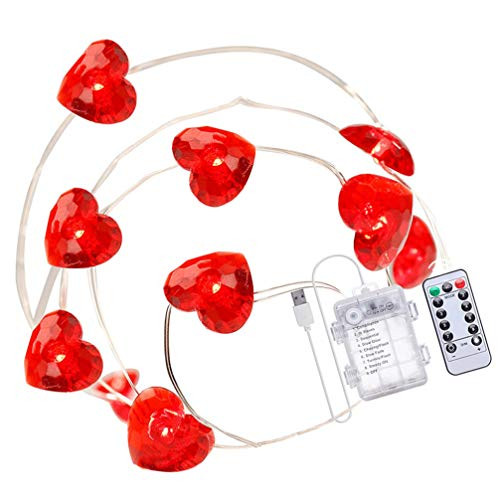 OSALADI 1 Set LED Red Heart String Light Valentines Day Light Decoration Fairy String Light Red Light Wedding New Year Party Decors Without Battery