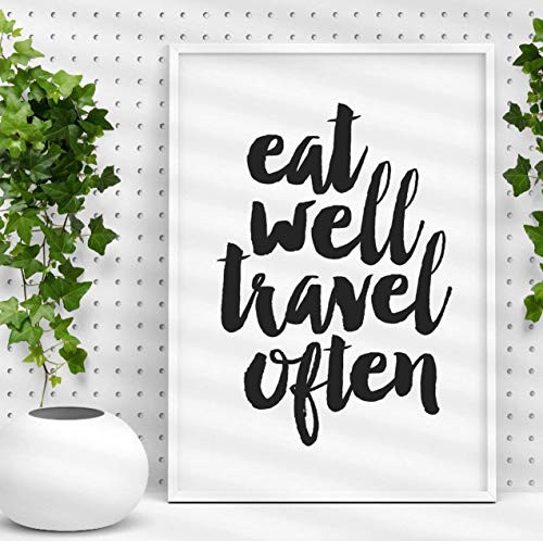 Eat Well Travel Often Typography Poster Wall Decor Motivational Print Inspirational Quote Poster Home Decor